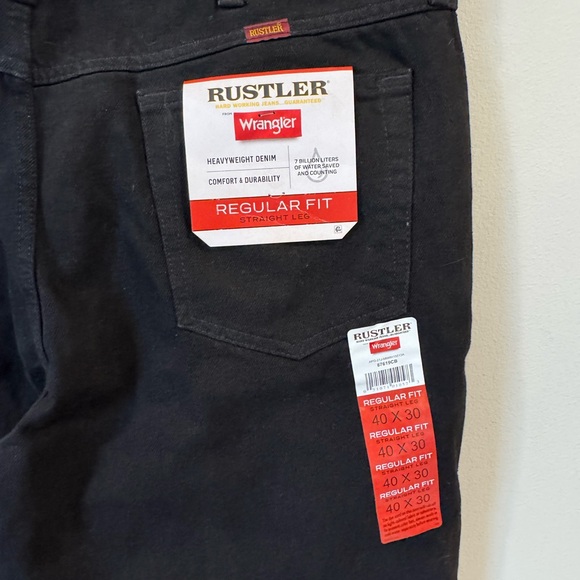 RUSTLER Wrangler 40x28 Black Heavyweight Denim Straight Reg Jeans NEW - Picture 2 of 8